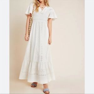 Anthropologie Maeve Rochelle Eyelet Maxi Dress in Ivory size XS